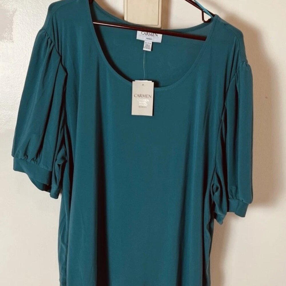 Carmen Marc Valvo Teal Balloon Sleeve Blouse Plus 3X NWT - Picture 1 of 11